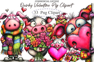 Quirky Valentine Pig Clipart, an Illustration by designcity5