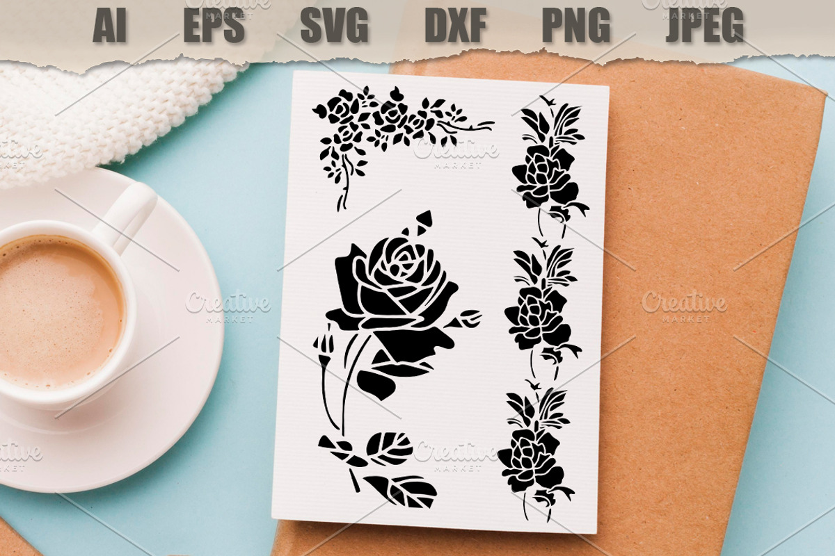 Stencil Rose Floral Border Corner, a Texture Illustration by MARYCRAFTIRIA