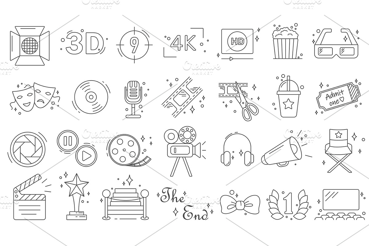 Movie theater cinema line doodle, an Object Illustration by Lemberg Vector