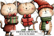 Watercolor Christmas Cats Clipart, an Illustration by DreamPrint404 (Thumbnail 1 of 7)