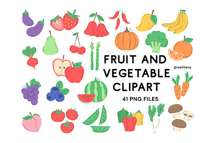 Fruit & Vegetable Clipart - Swiitery, a Food Illustration by Iconixar & Friends