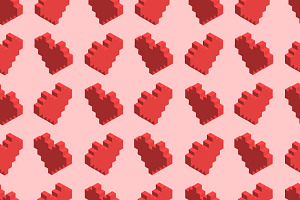 Pixelated Red Hearts On Pink Pattern