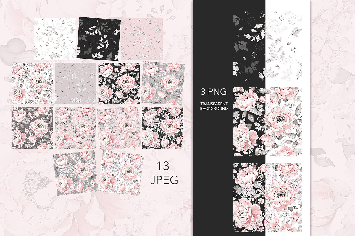 Pink Watercolor Peonies Pattern, a Pattern Graphic by Lisima (Photo 8 of 16)