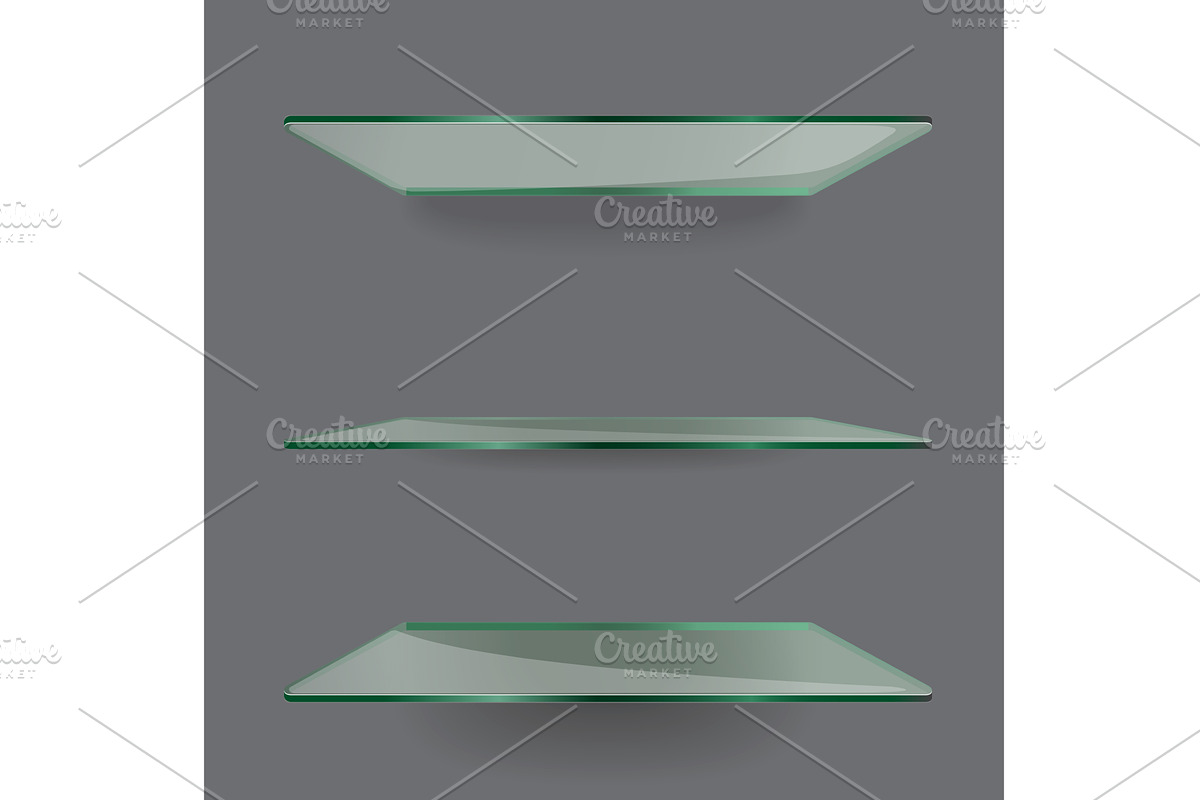 Realistic transparent glass shelves, an Object Illustration by piter.goskov