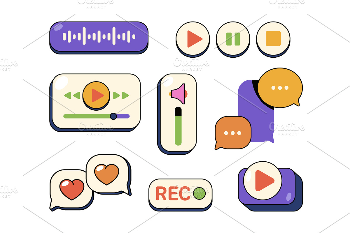 Set of vector audio record interface, an Object Illustration by Elegant Solution