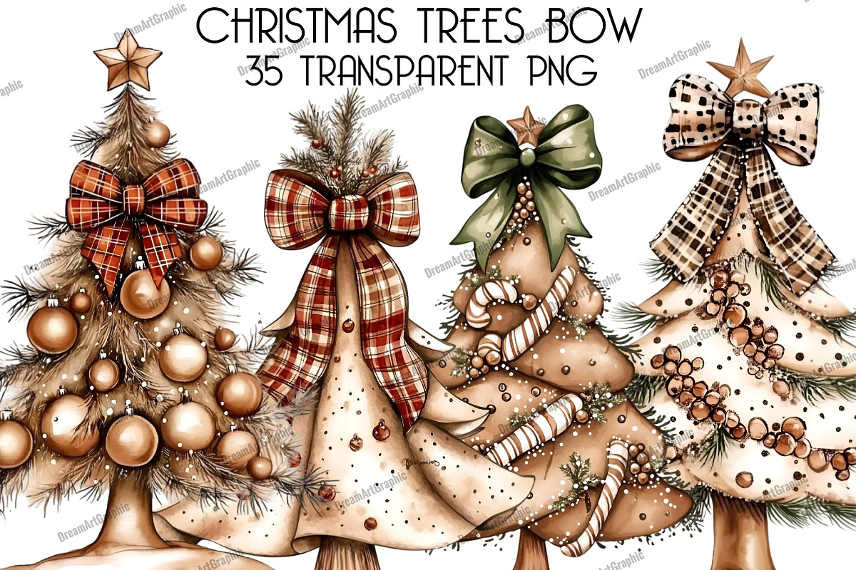 Christmas Trees Bow Clipart, an Illustration by DreamArtGraphic (Photo 1 of 5)