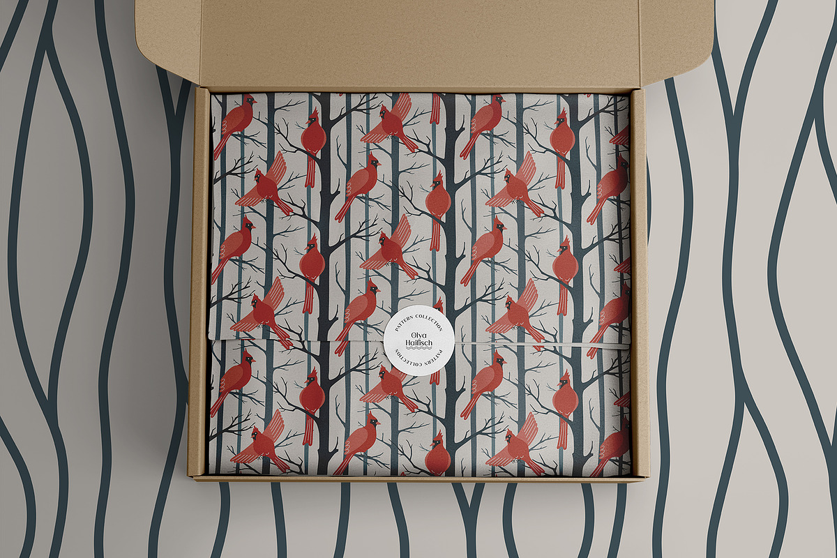 Northern Cardinal Seamless Patterns, a Pattern Graphic by Olya Haifisch (Photo 6 of 6)