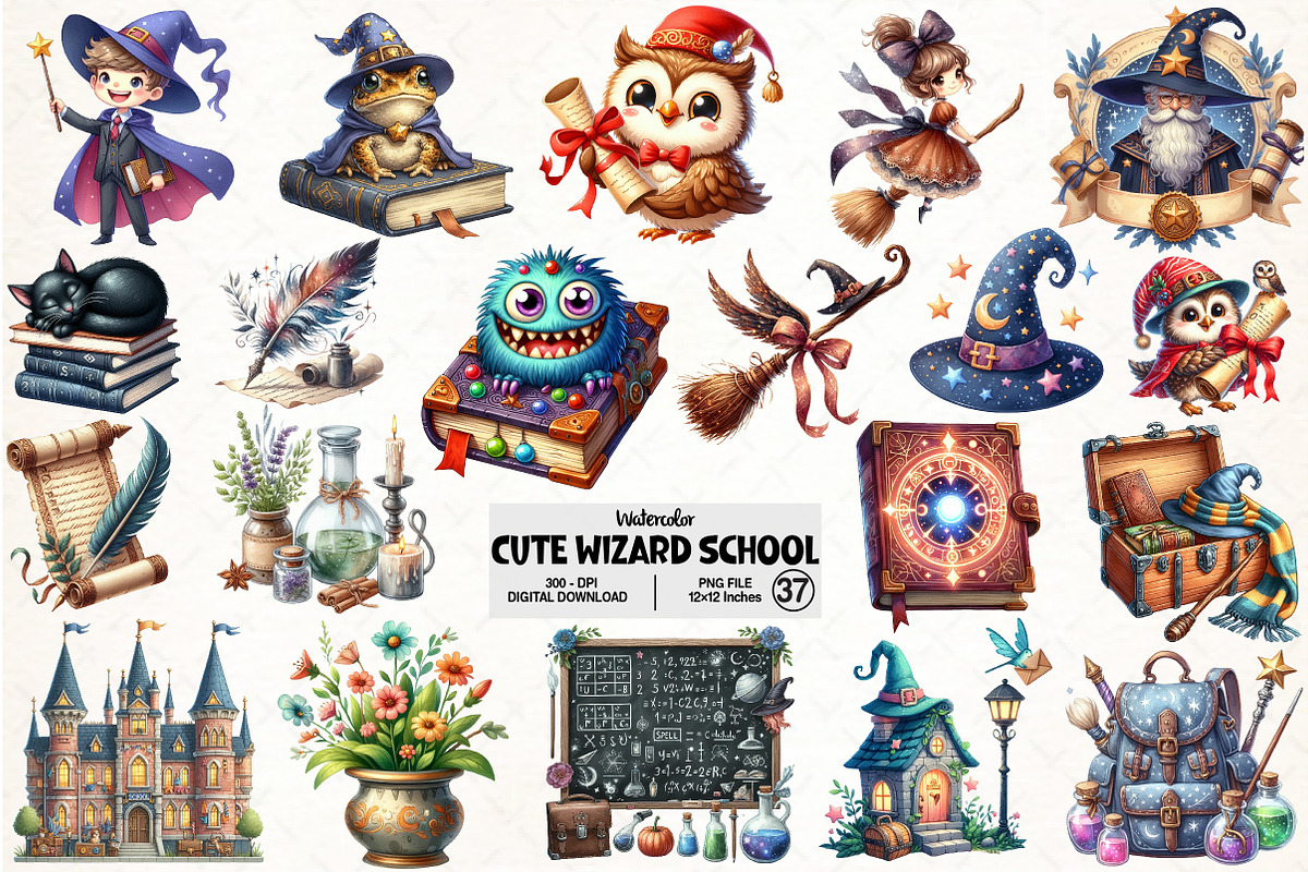 Cute Wizard School Clipart, an Illustration by Pixels.Craft (Photo 1 of 7)