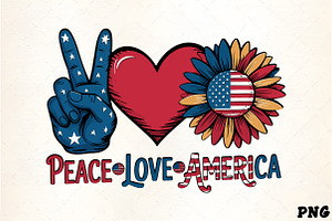 Peace love america patriotic sunflow, an Illustration by CrexoraLab