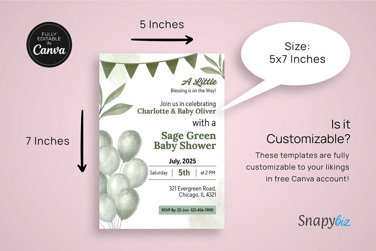 Sage Green Baby Shower Invitation, an Invitation Template by Snapybiz (Photo 6 of 8)