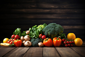 Fresh vegetables on wooden background, a Food & Drink Photo by AlyaAnd
