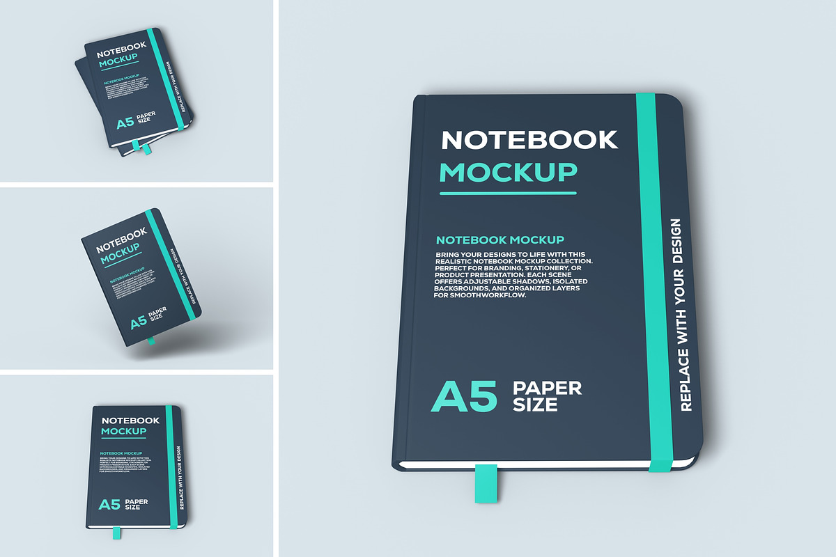 High Quality Notebook Mockup, a Books & Magazine Mockup by LOGTURNAL (Photo 1 of 4)