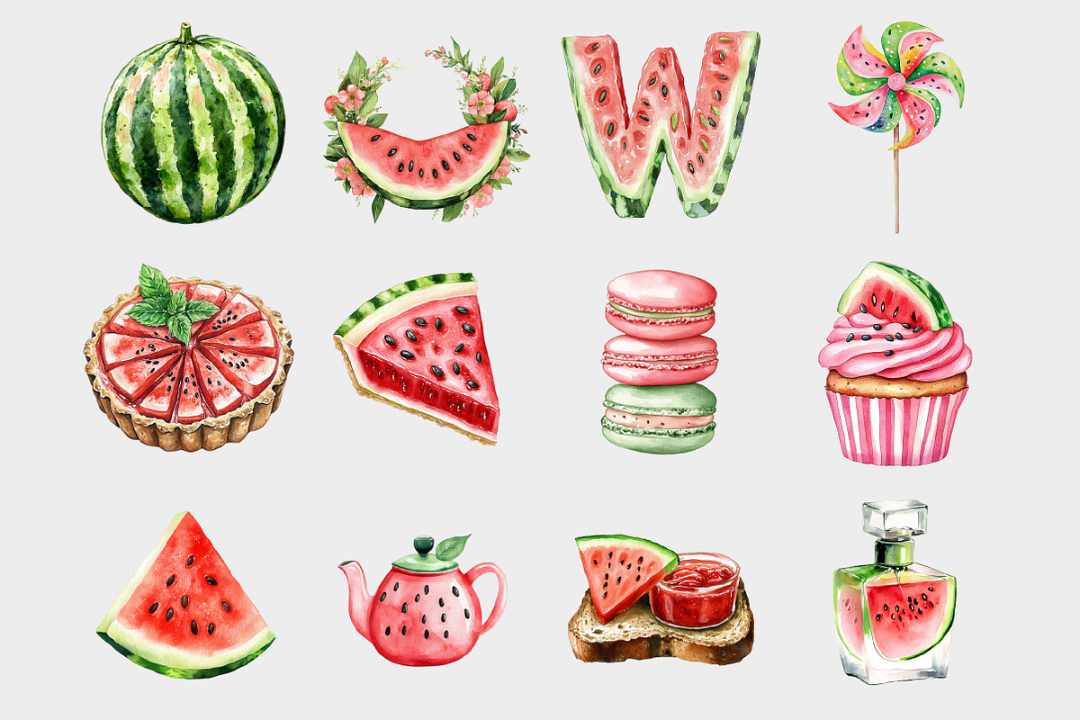 Watercolor Watermelon Clipart, a Seasonal Illustration by Design Market (Photo 3 of 4)