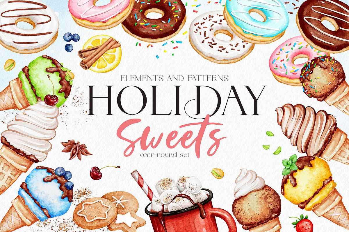 Holiday SWEETS Year-Round SET, a Food Illustration by Eva Katerina (Photo 1 of 13)