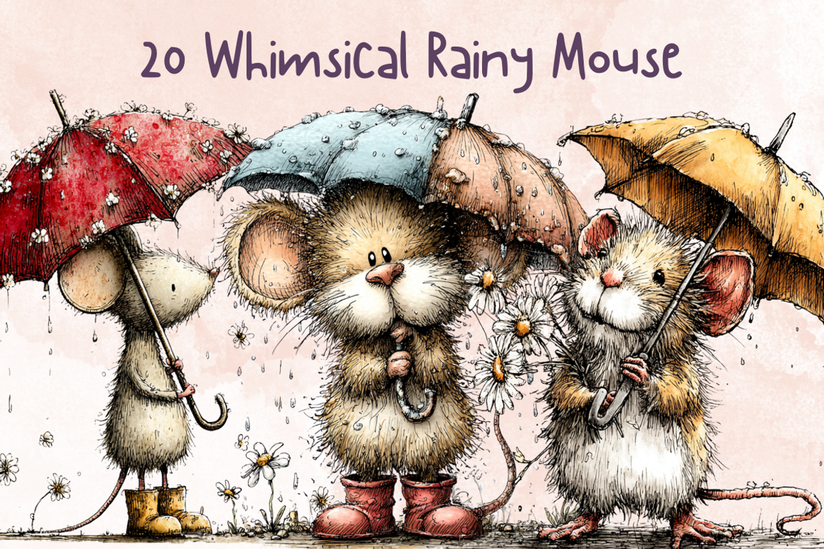 Whimsical Spring Rainy Mouse, an Animal Illustration by GiraffeCreative (Photo 1 of 20)