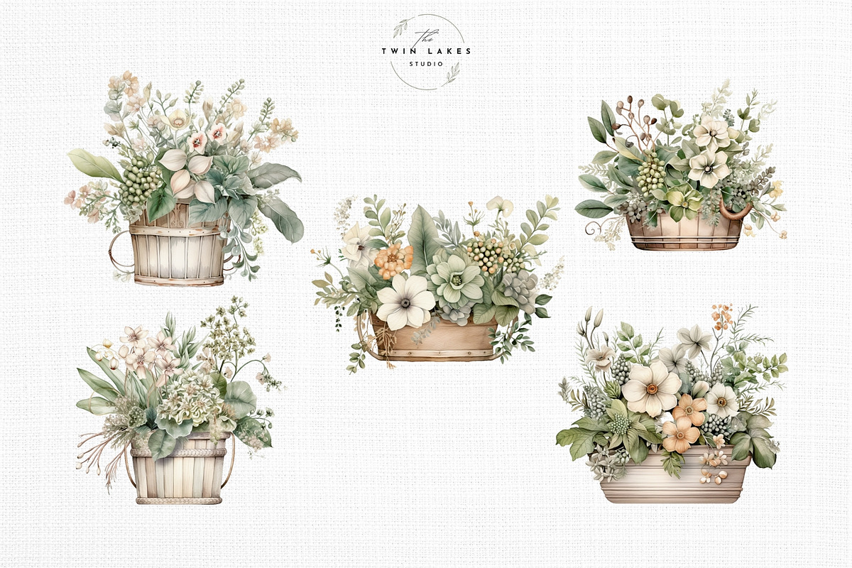 Watercolor Rustic Planters, a Decorative Illustration by The Twin Lakes Studio (Photo 3 of 5)