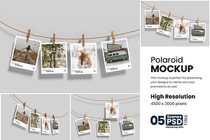 Hanging Polaroid Set Mockup, a Product Mockup by bimockup