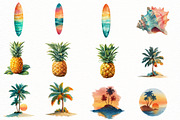 Watercolor tropical Summer clipart, an Illustration by Designworld (Thumbnail 2 of 8)