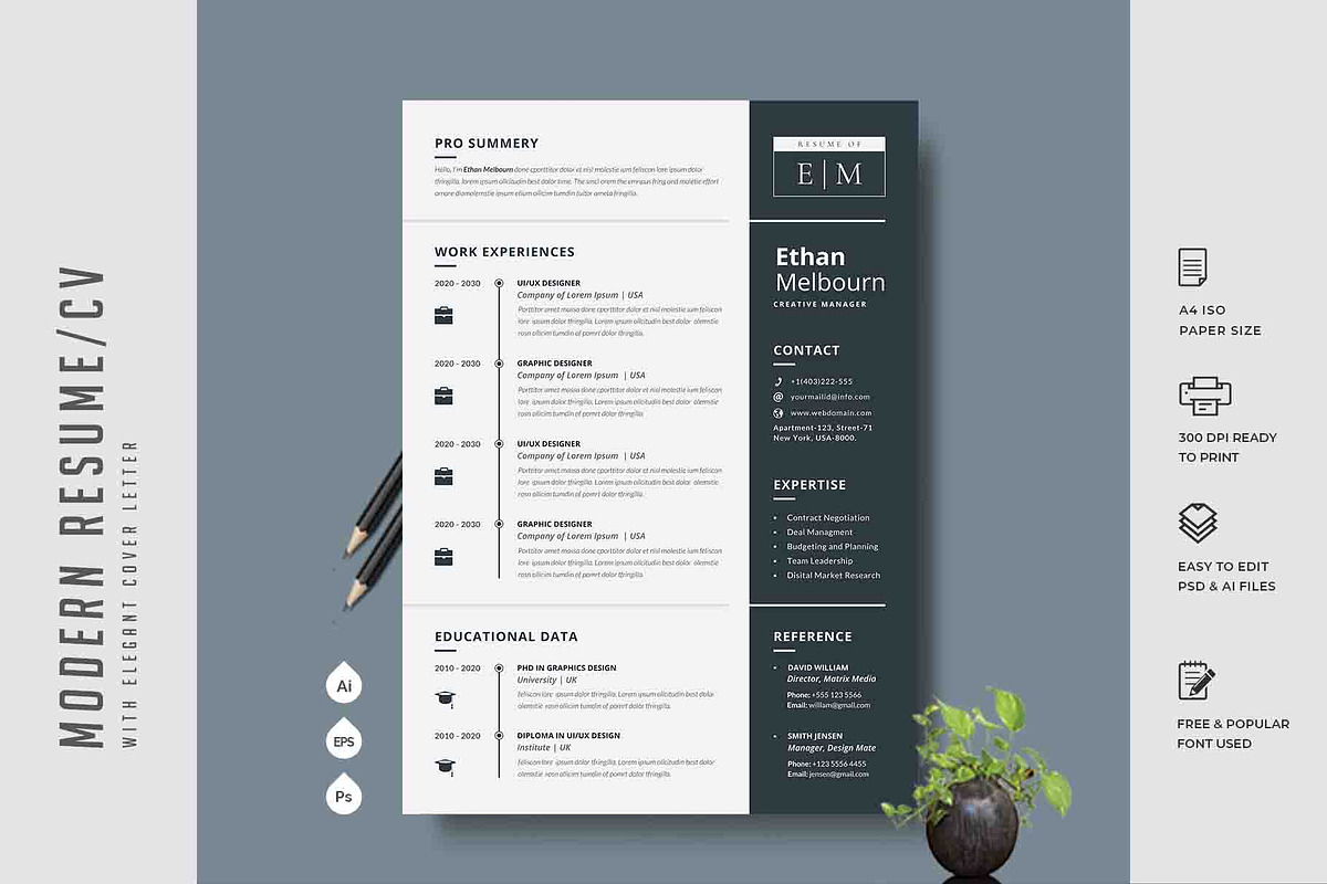 328. Modern Resume Template, a Stationery Template by CreativeRezwan (Photo 1 of 3)