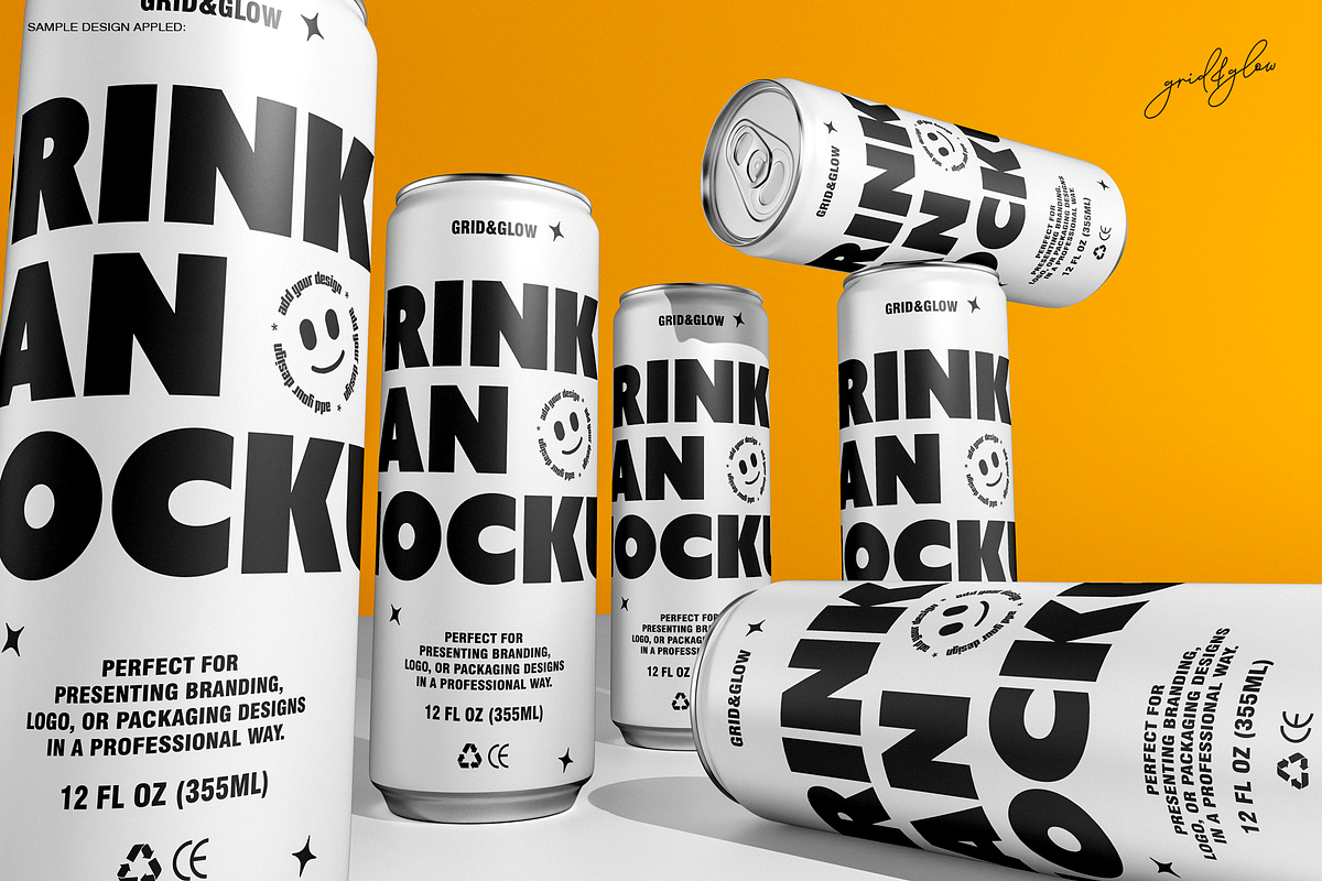 Drink Can Mockup Set 12oz, a Packaging Mockup by Grid&Glow (Photo 2 of 7)