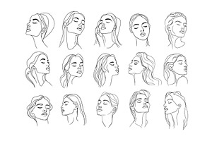 Female woman black outline portraits, an Object Illustration by Valerie Bodnar