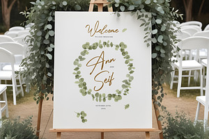 Eucalyptus Wedding Sign, a Poster Template by Aarley Kaiven
