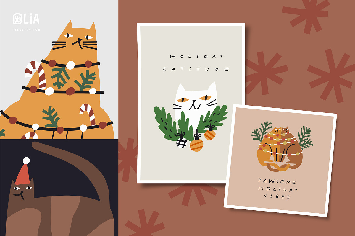 Christmas cats | 100% hand drawn, an Animal Illustration by Olia (Photo 7 of 14)