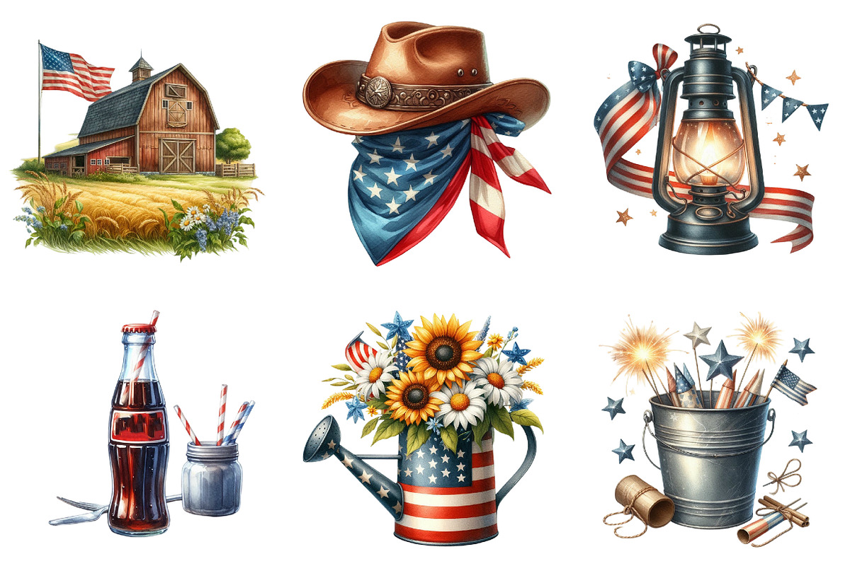 4th of July Rustic Patriotic Clipart, an Illustration by DreamArtGraphic (Photo 2 of 4)