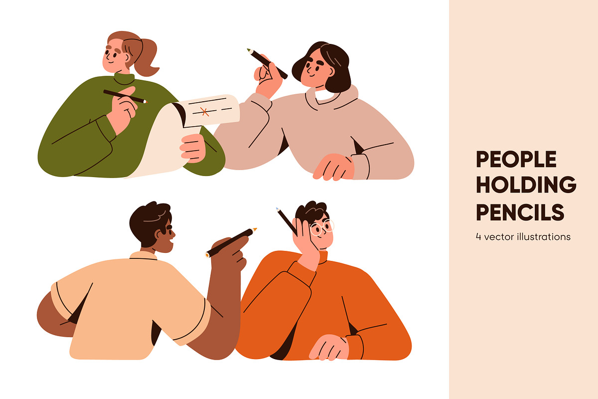 People holding pens, pencils set, a Person Illustration by Good Studio (Photo 1 of 5)