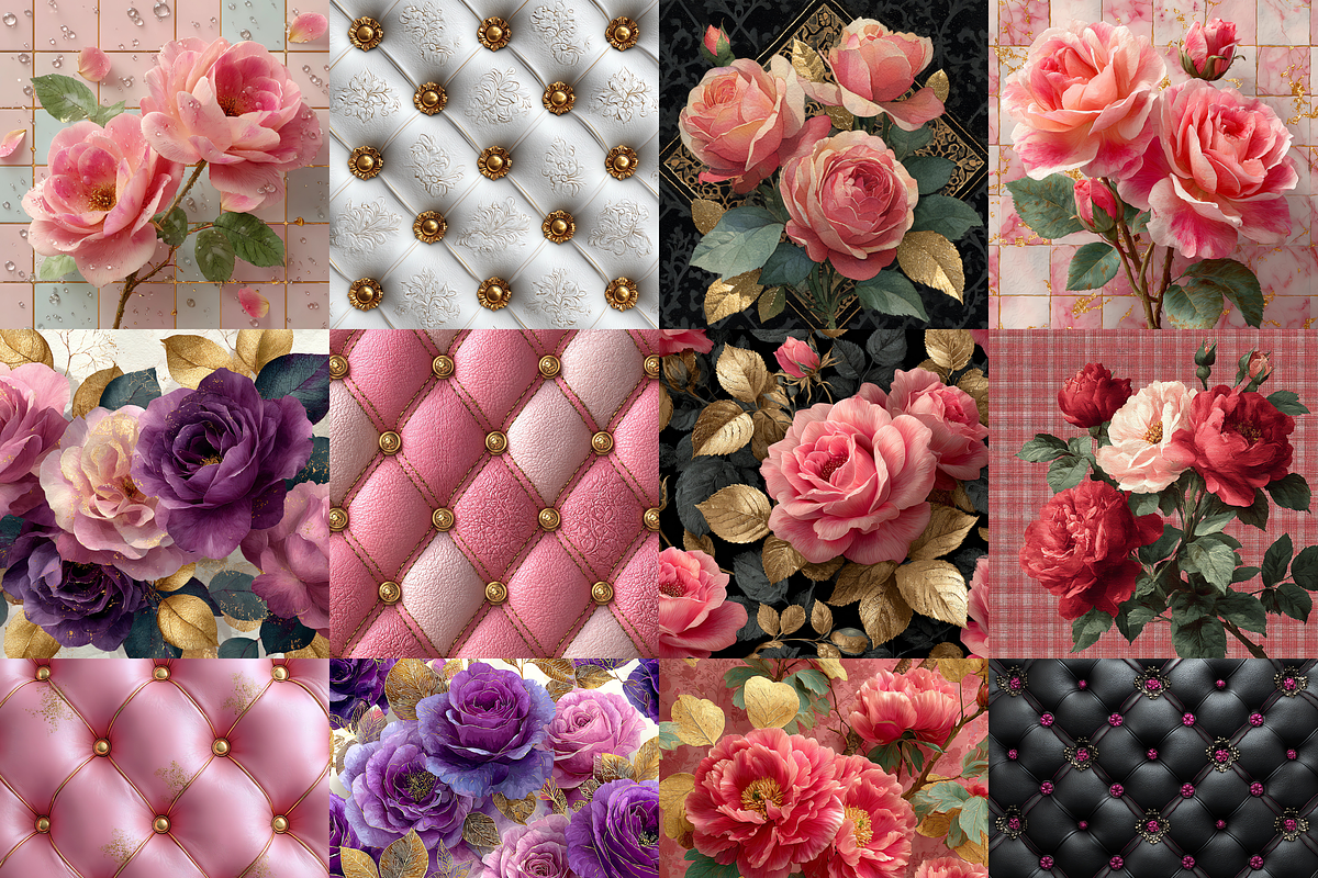 Pink and Gold Floral Digital Paper, a Pattern Graphic by LA Design (Photo 3 of 10)