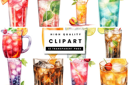Watercolor Cocktail Clipart Set