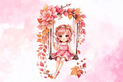 Pink Cute Autumn Fairy with Swing, a Seasonal Illustration by Craft Nest (Thumbnail 3 of 5)