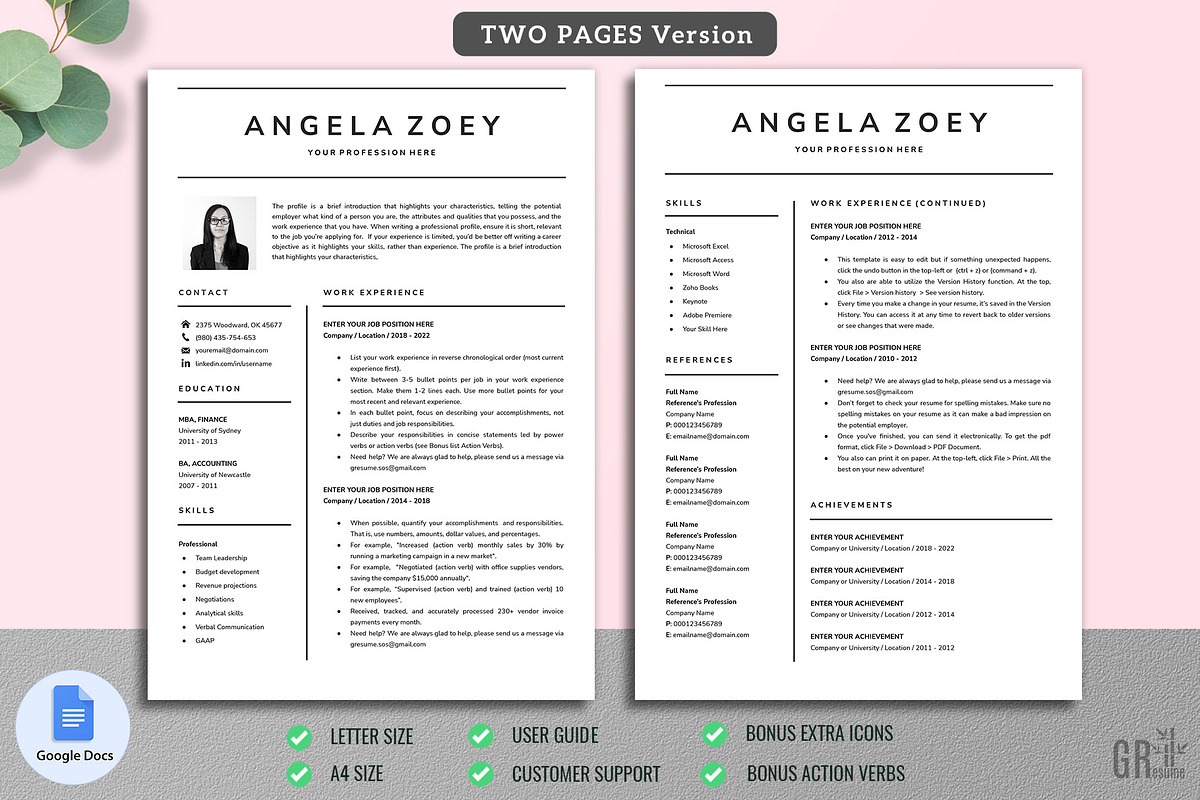 Google Docs Resume Template 02, a Resume Template by GResume (Photo 3 of 8)