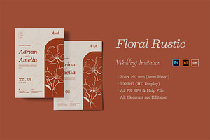 Floral Rustic Wedding Invitation, an Invitation Template by StreaksideStd