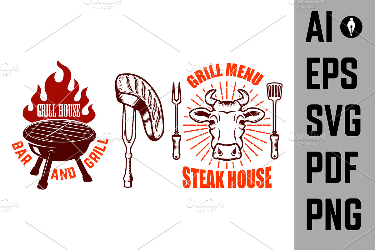 Set of Grill emblems and labels., a Branding & Logo Template by Vectorhight