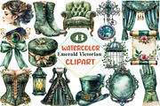 Watercolor Emerald Victorian Clipart, an Illustration by DreamCafeArt (Thumbnail 1 of 7)