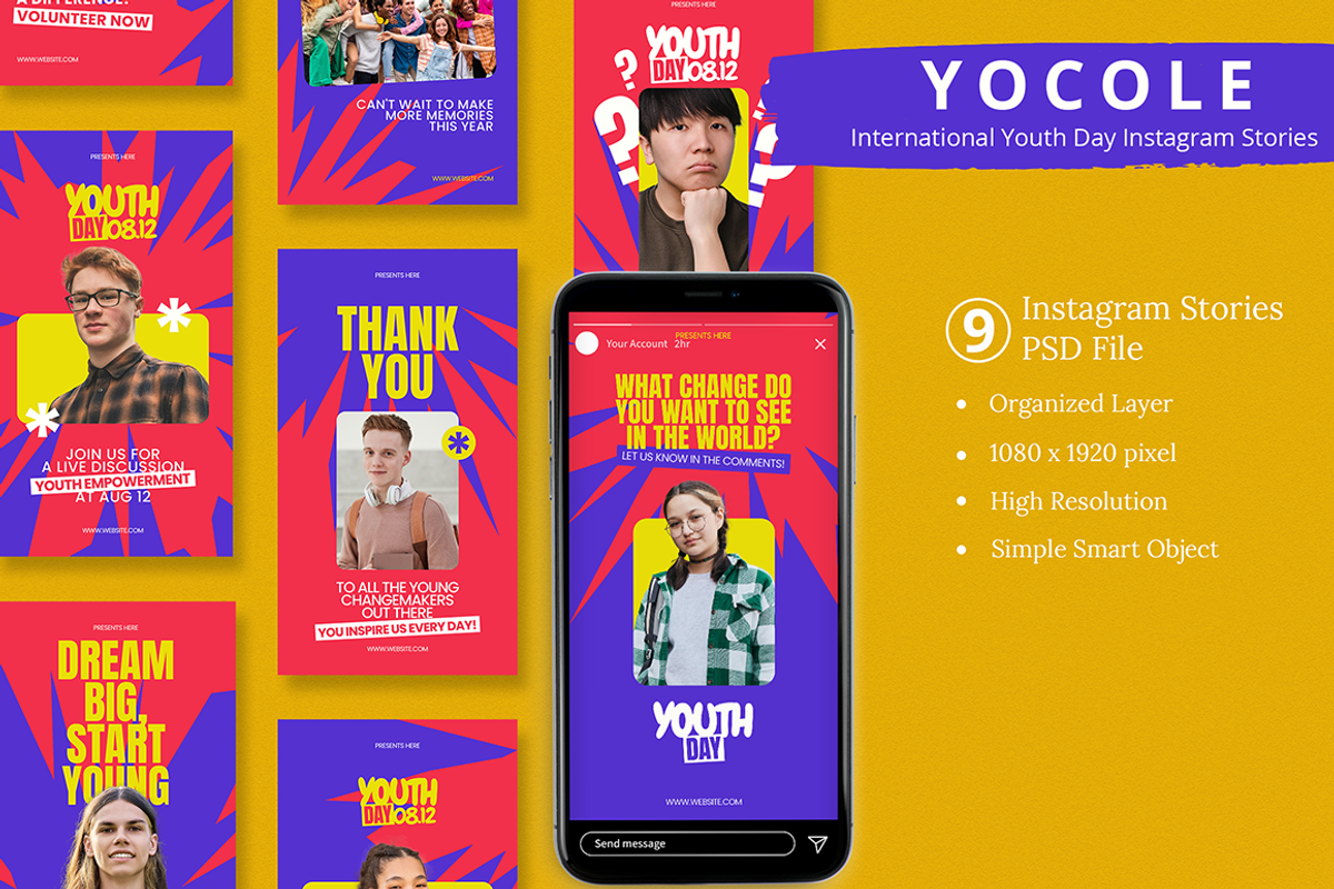 International Youth Day Canva & Inst, a Social Media Template by Attype (Photo 1 of 4)