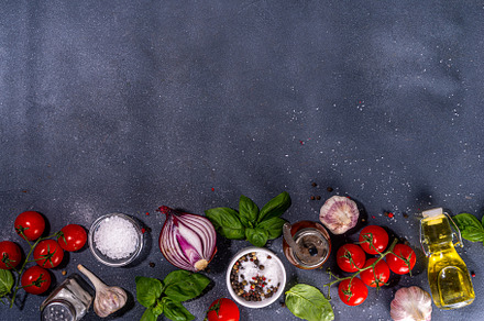 Black cooking ingredients background, a Food & Drink Photo by Rimma