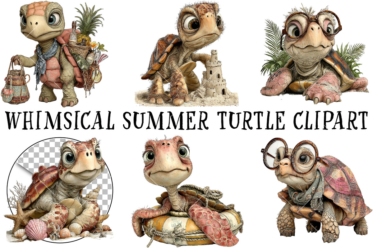 Whimsical Summer Turtle Clipart, an Illustration by OK Design (Photo 2 of 6)