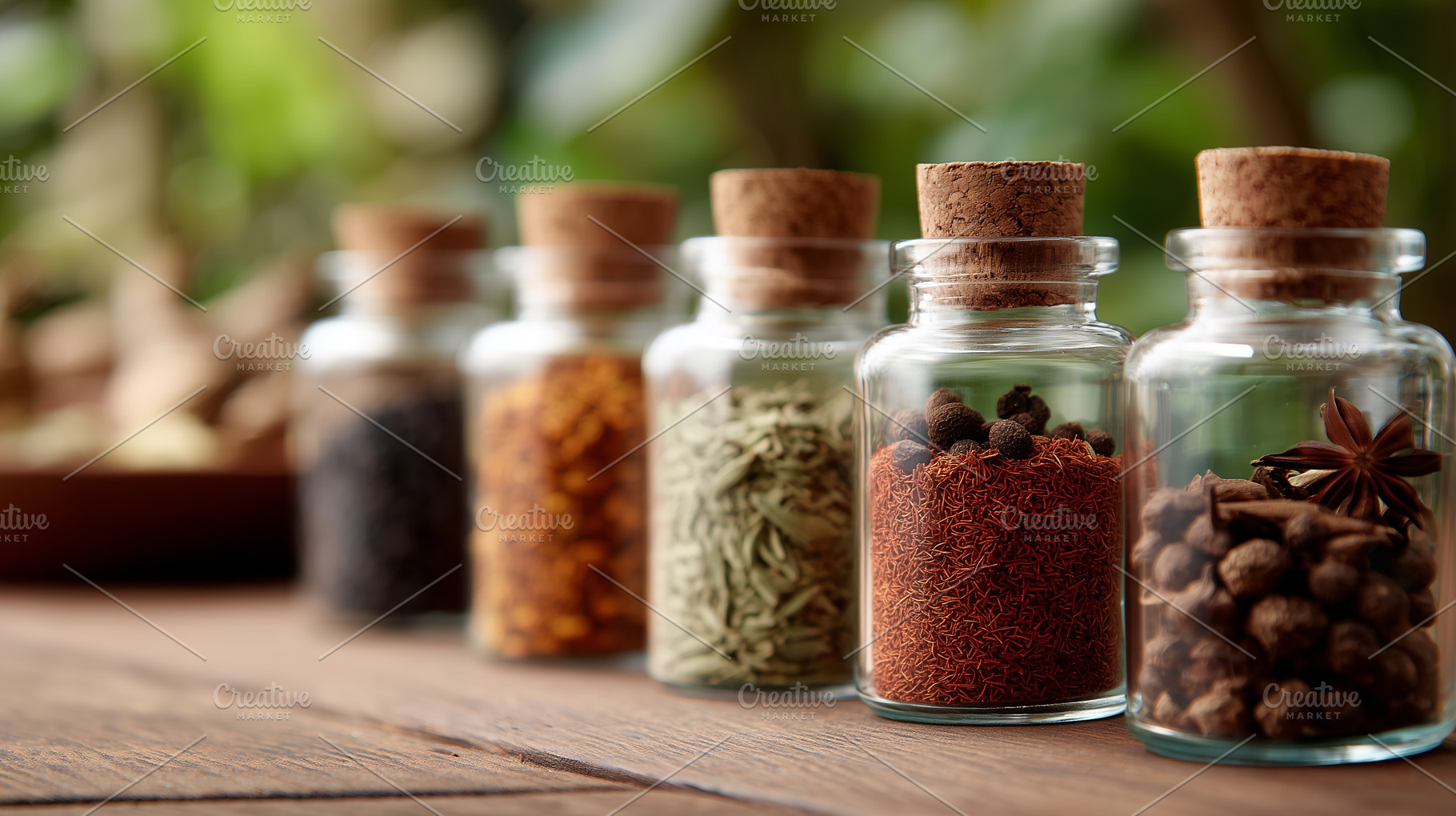 Glass jars filled with dried spices, a Food & Drink Photo by MistyDay