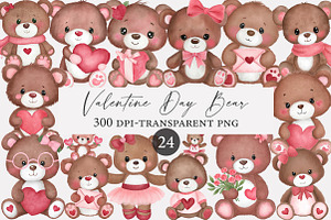 Watercolor Valentine Day Bear Clipar, an Illustration by Designworld