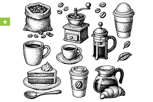 Vintage Coffee Illustration Set, an Object Graphic by RT Studio