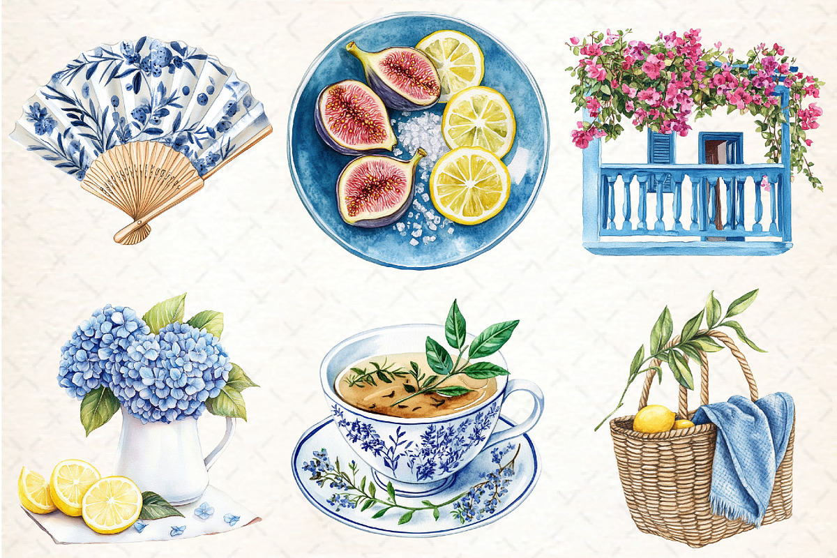Blue Summer Mediterranean Clipart, an Illustration by DreamCafeArt (Photo 4 of 7)
