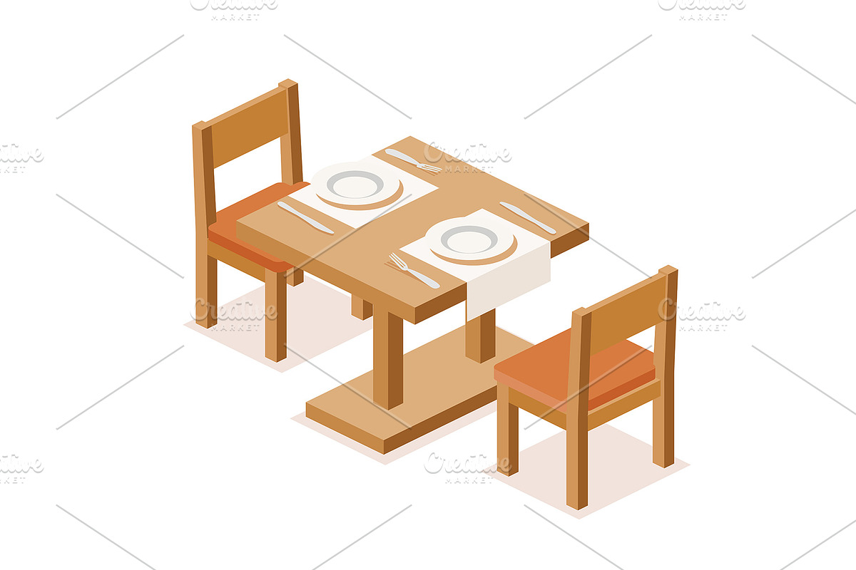 Wooden dining table with two chairs., an Illustration by Booblgum