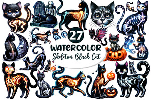 Skeleton Black Cat Clipart PNG, an Illustration by Dream Creation