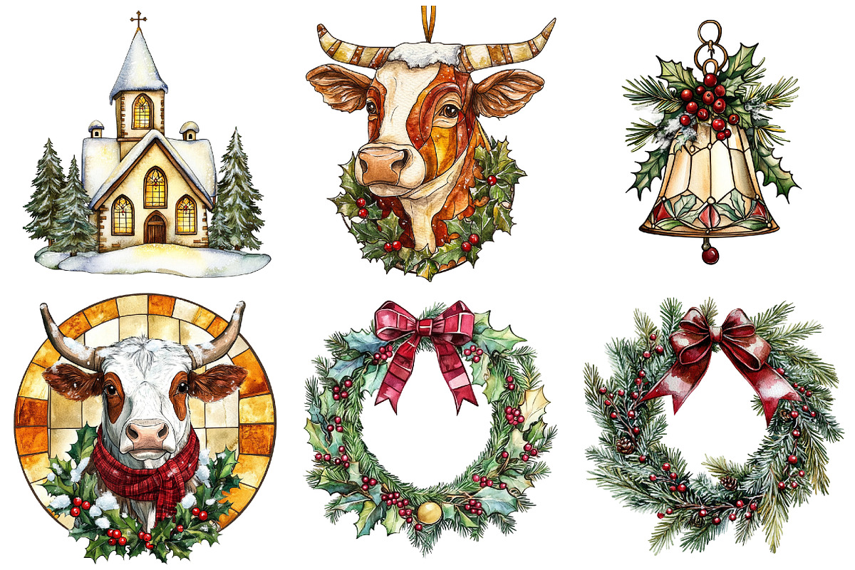Farmhouse Christmas Stained Glass, a Seasonal Illustration by CitraGraphics (Photo 3 of 10)