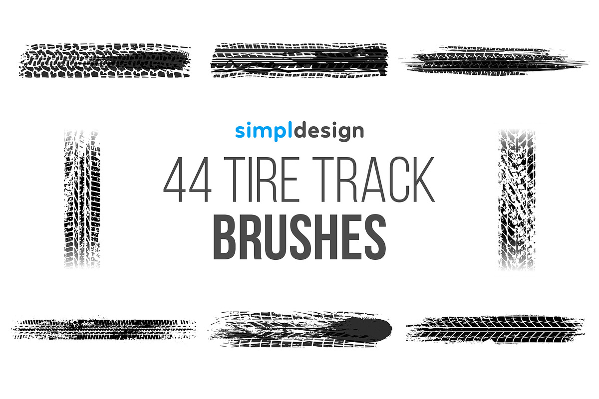 44 Tire Track Photoshop Brushes, a Brush Add-On by SimplDesign (Photo 1 of 4)