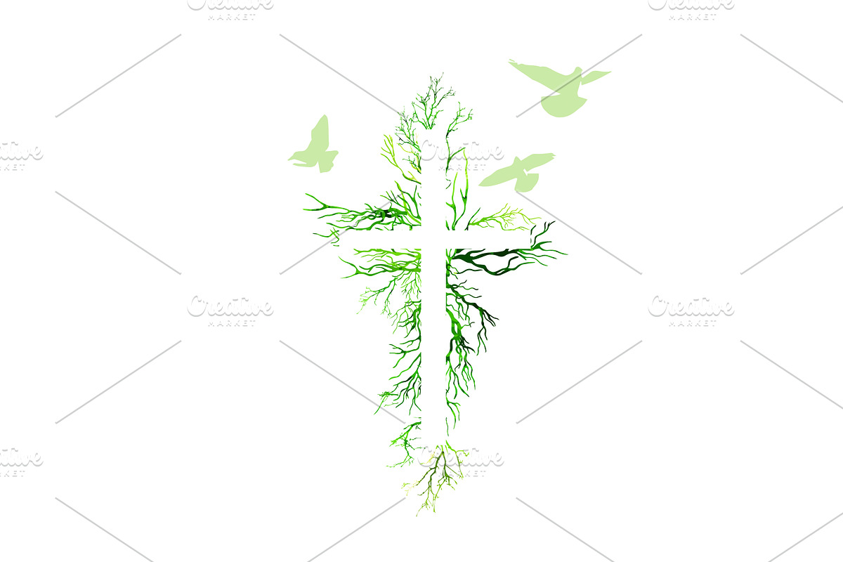 Religious cross made from tree, an Illustration by Nenahliadava Design