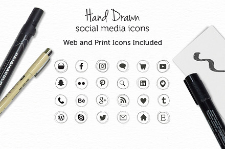 Hand Drawn Social Media Icons, a Templates & Theme by patternpop studio