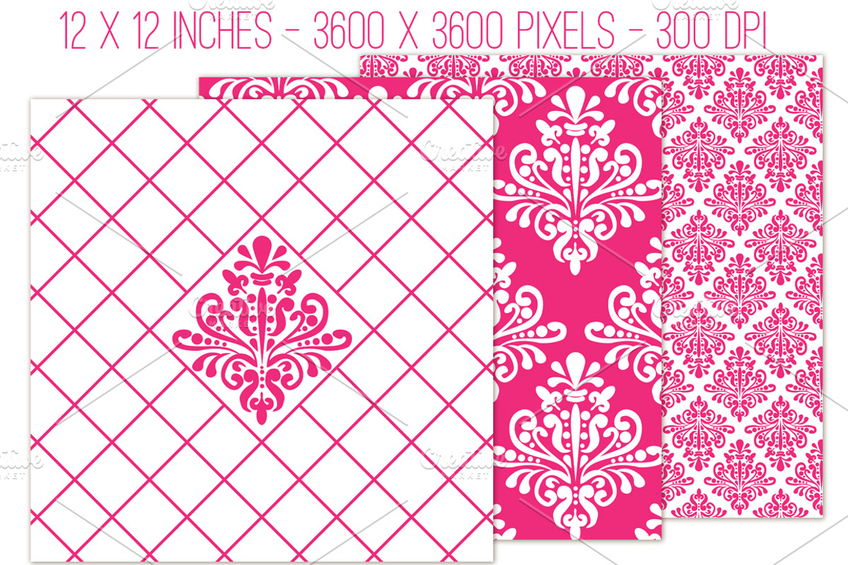 Hot Pink Damask 12 Pattern Set preview 2